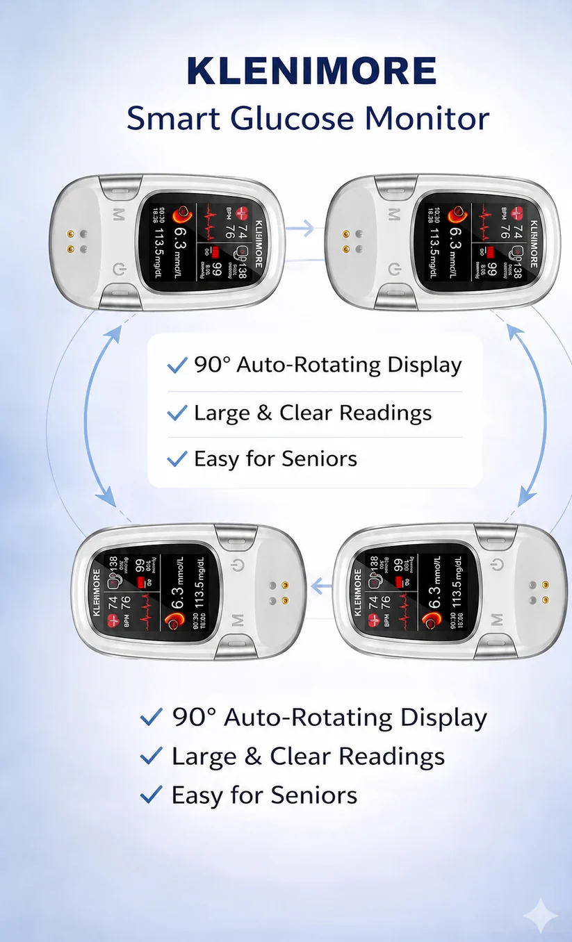 Auto rotating display with large clear readings