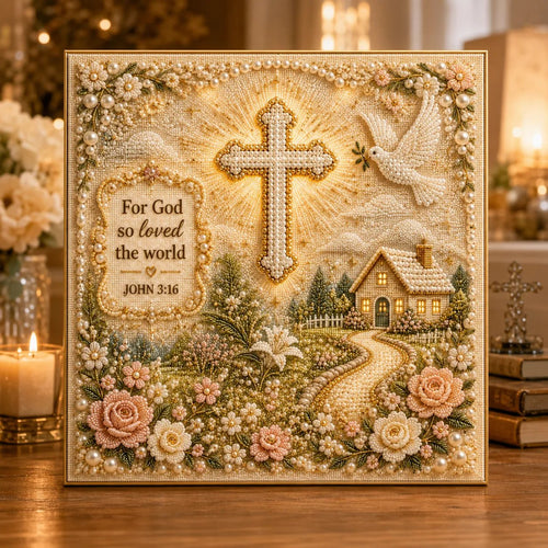 ✝️ LAST DAY 49% OFF – Premium 3D Pearl Garden of Faith Scripture Art Kit | Luxury Flocked Canvas with Scratch-Resistant Non-Fading Pearl Beads DIY Christian Faith Decor 🌿🙏💎
